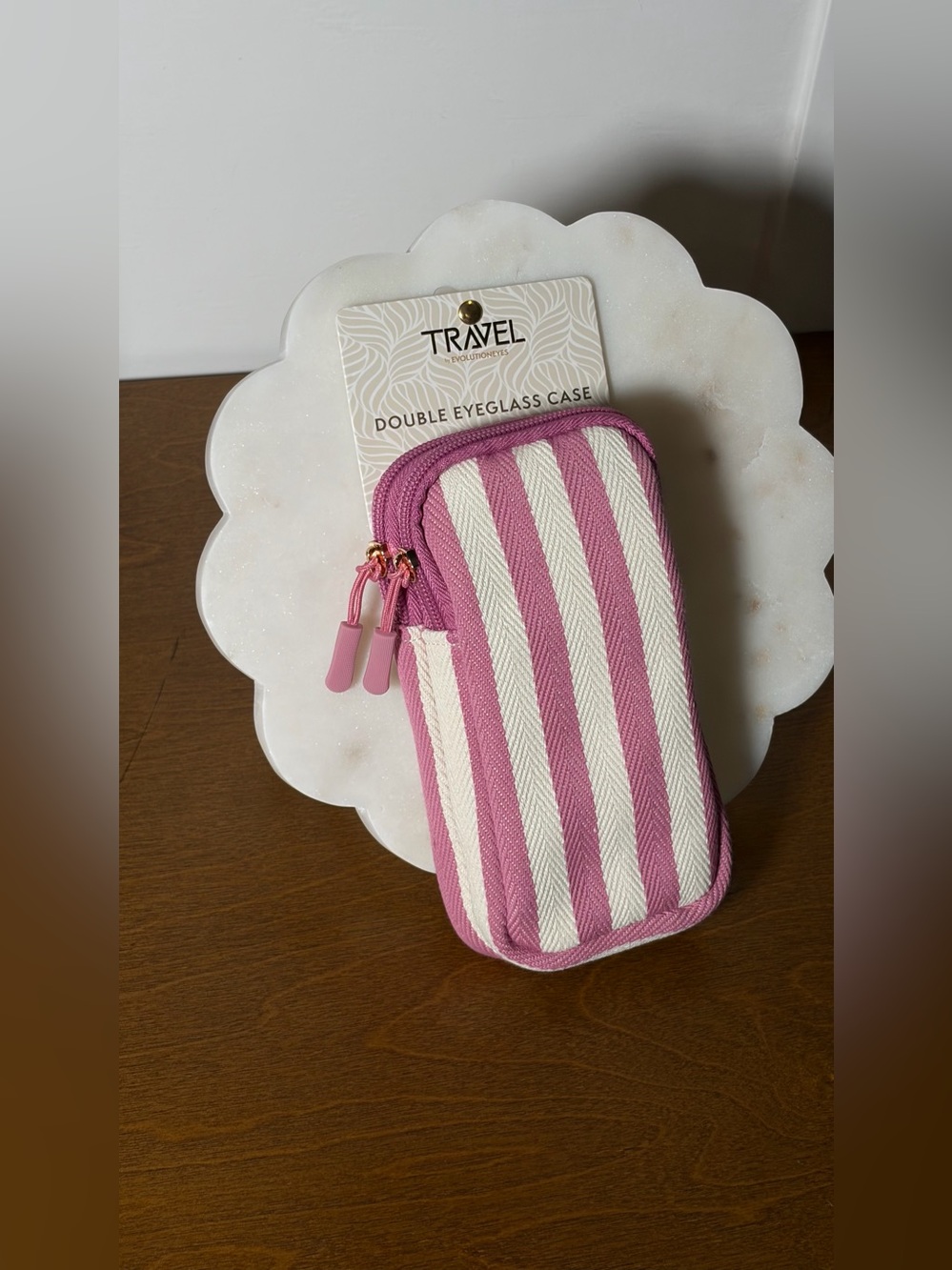 TRAVEL Double Eyeglass Case - Pink & Cream Stripes - Picture 5 of 11